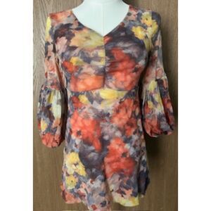 Daisy & Clover Women’s M Boho 3/4 Puff Sleeve Floral Baby Doll Style  Top